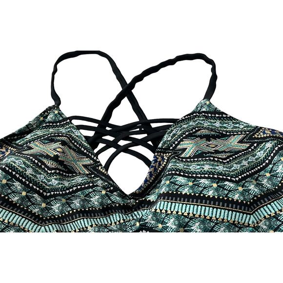 AMBRIELLE SWEETHEART NECKLINE TANK TOP, WOMENS, M, GREEN GOLD WHITE ABSTRACT - Picture 3 of 9